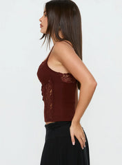 Rhiara Lace Trim Top Dark Terracotta