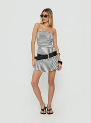 Laynuh Strapless Ruched Mini Dress Grey / White Stripe