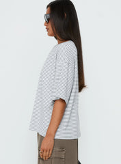 Settle Down Short Sleeve Top Grey / White Stripe