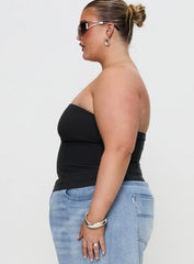 Flounce Strapless Top Black Curve