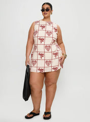 Alfalfa Shift Mini Dress Red Floral Check Curve