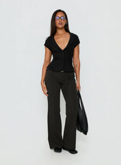Alexandrea Plunge Button Up Top Black