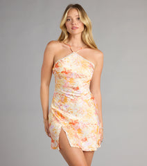 Laced in Daydreams Satin Halter Floral Mini Dress