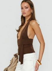 Lahna Waist Draping Halter Top Chocolate