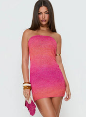 Cesira Strapless Knit Mini Dress Pink Ombre