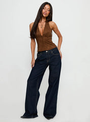 Dalyah Faux Suede Halter Top Brown