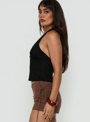 Opel Plunge Neck Bead Detail Halter Top Black