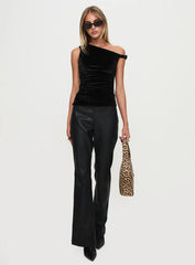 Dream Came True Asymmetrical Velvet Top Black
