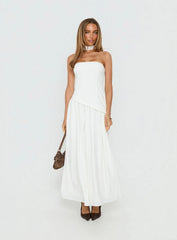 Odela Strapless Scarf Drop Waist Maxi Dress White