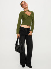 Giordani Long Sleeve Twist Top Moss Green