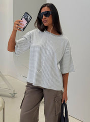 Settle Down Short Sleeve Top Grey / White Stripe