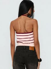 Is It True Halter Neck Top Pink / Burgundy Stripe