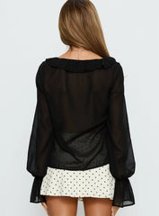 Taraya Sheer Ruffle Blouse Top Black