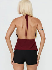 Tekapo Studded V-Neck Top Burgundy
