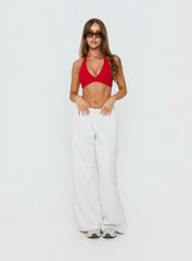 In Motion Active Plunge Halter Crop Top Red