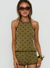 Speranza High Neck Halter Top Green Polka Dot