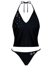 Kelipa Halter Embellished Swim Top Black