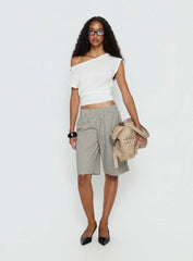 Cloud Tempo Boat Neck Cinched Knit Top White