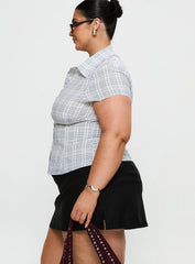 Cottesloe Blouse Top Blue Check Curve