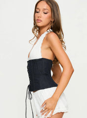 Dreamfields Lace Up Corset Top Dark Denim / White