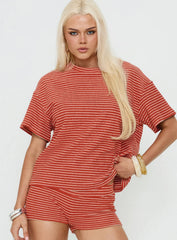 Rubez Terry Towelling Boxy Top Burnt Orange Stripe