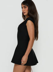 Bowee Fit and Flare Short Sleeve Mini Dress Black