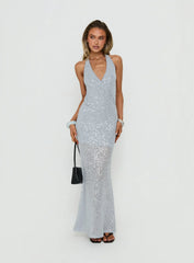 Espheria Low Back Wrap Sequin Maxi Dress Lilac