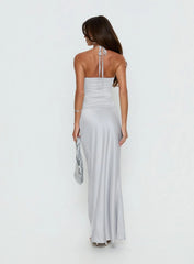 Devotedness Satin Corset Maxi Dress Silver
